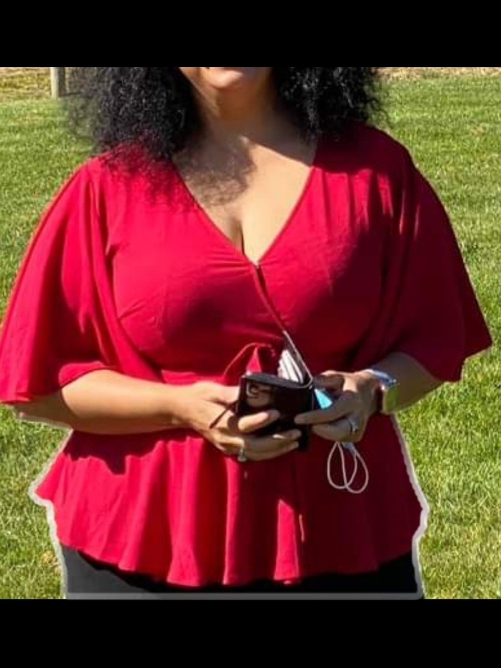 Women’s Red V-Neck Peplum Top